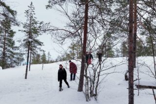 Lumikenkäilyä talvisessa metsässä